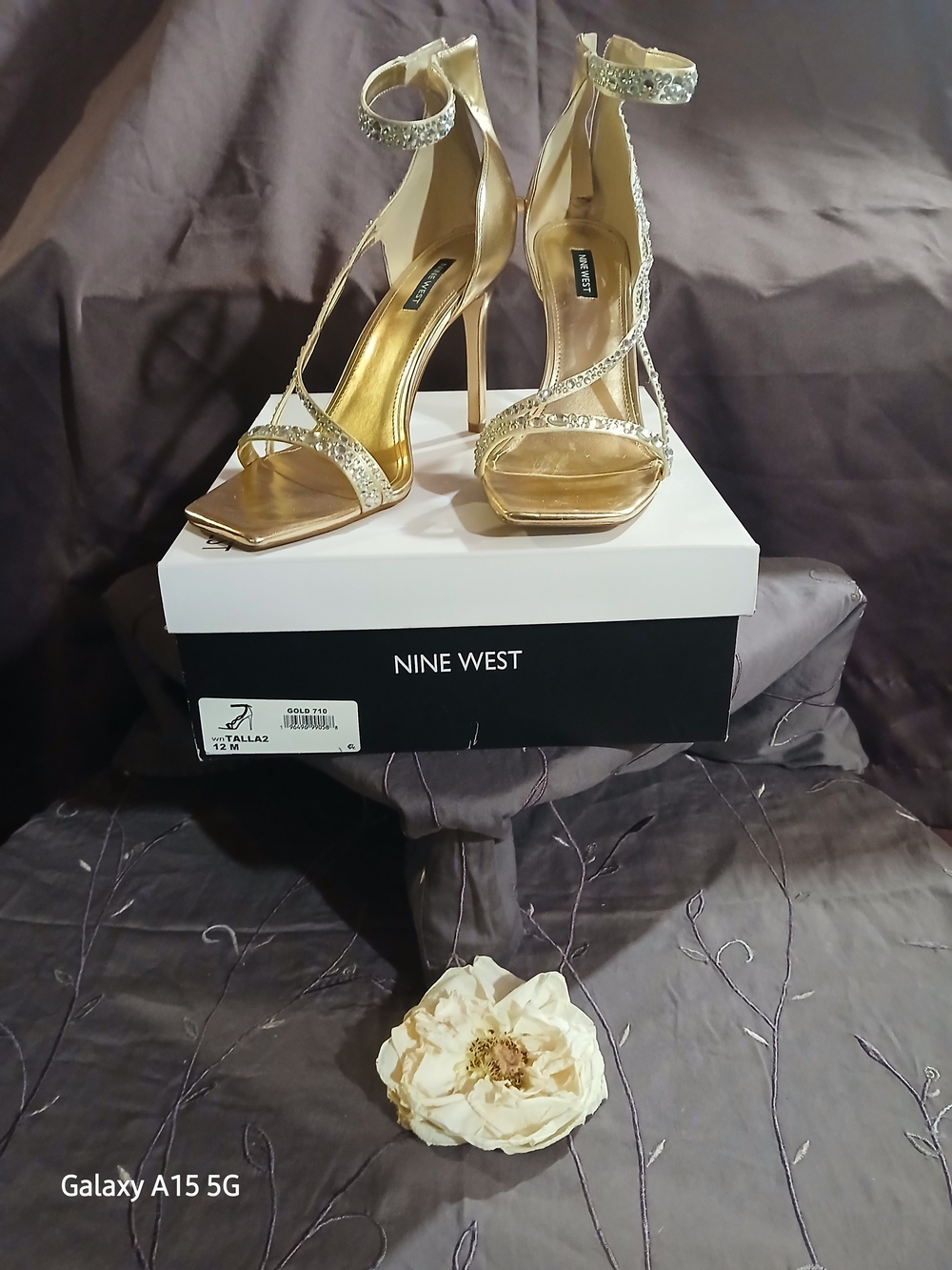 Nine West Gold Rhinestone Ankle-Strap Stiletto Sandals